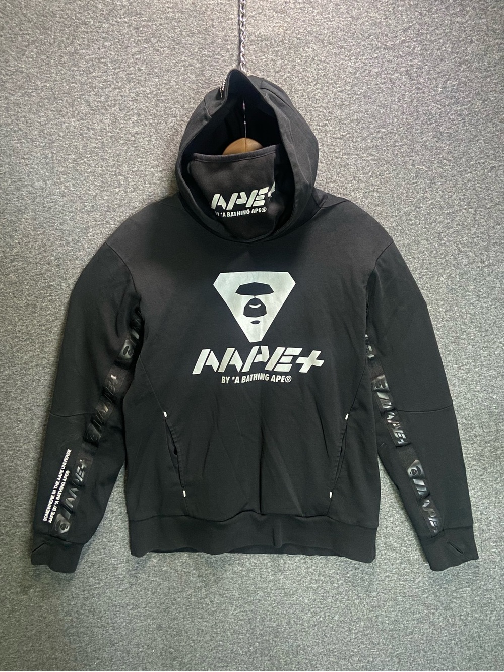 AAPE By A Bathing Ape Face Mask Gaiter Hoodie Black Men Size L BAPE Streetwear